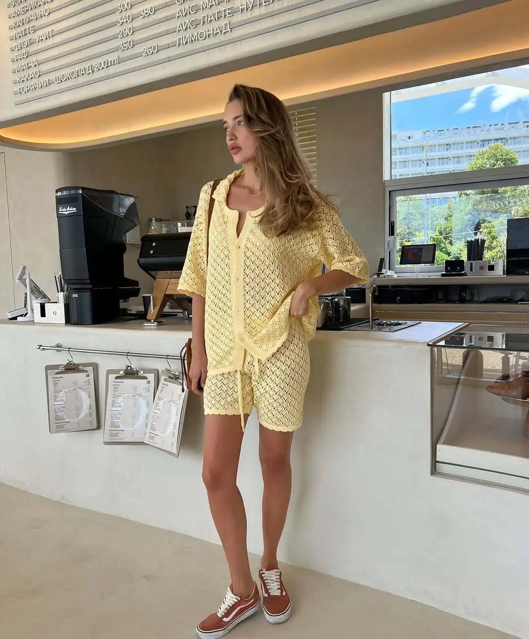 Tuularose Summer Knit Shorts Set New Knit Cardigan Top Casual Shorts Set Beach Vacation Bikini Cover Up Women Shorts Set Outfits