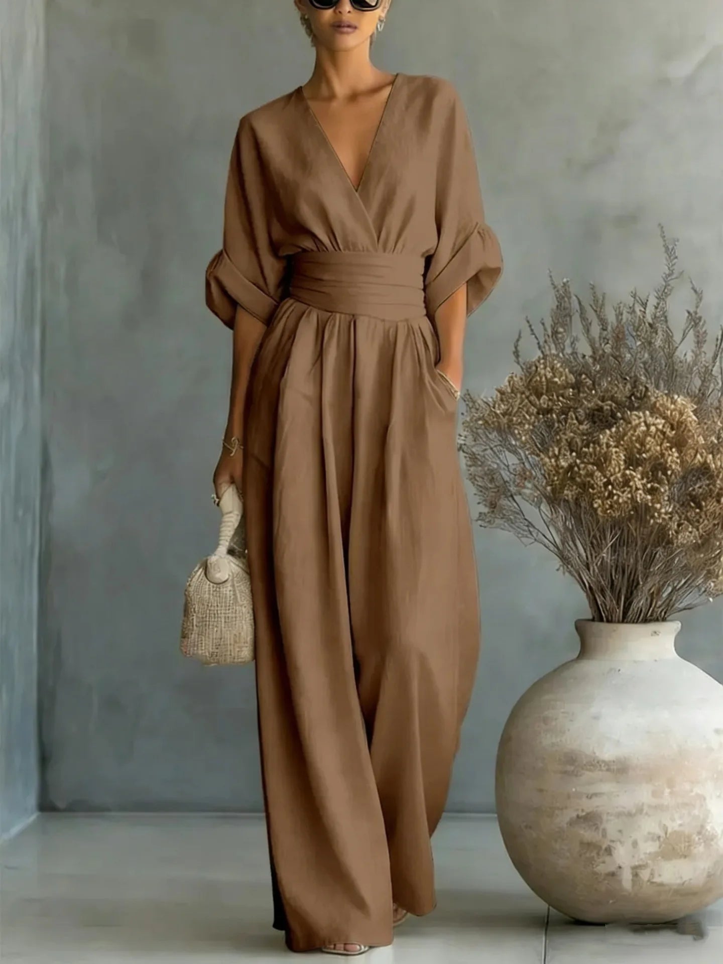 Women’s Elegant Slim Fit V-Neck Jumpsuit 2026