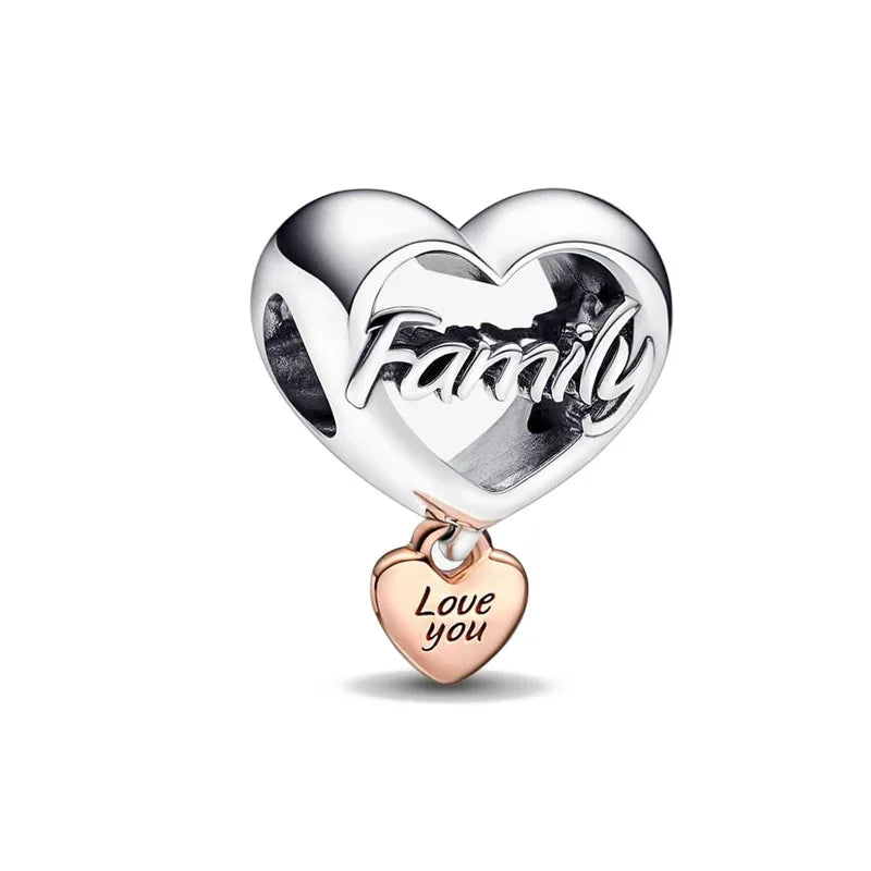 Hot Selling 925 Silver Sibling Daughter Heart-Shaped Charm Bead Suitable For Original European Bracelet DIY Women's Jewelry Gift