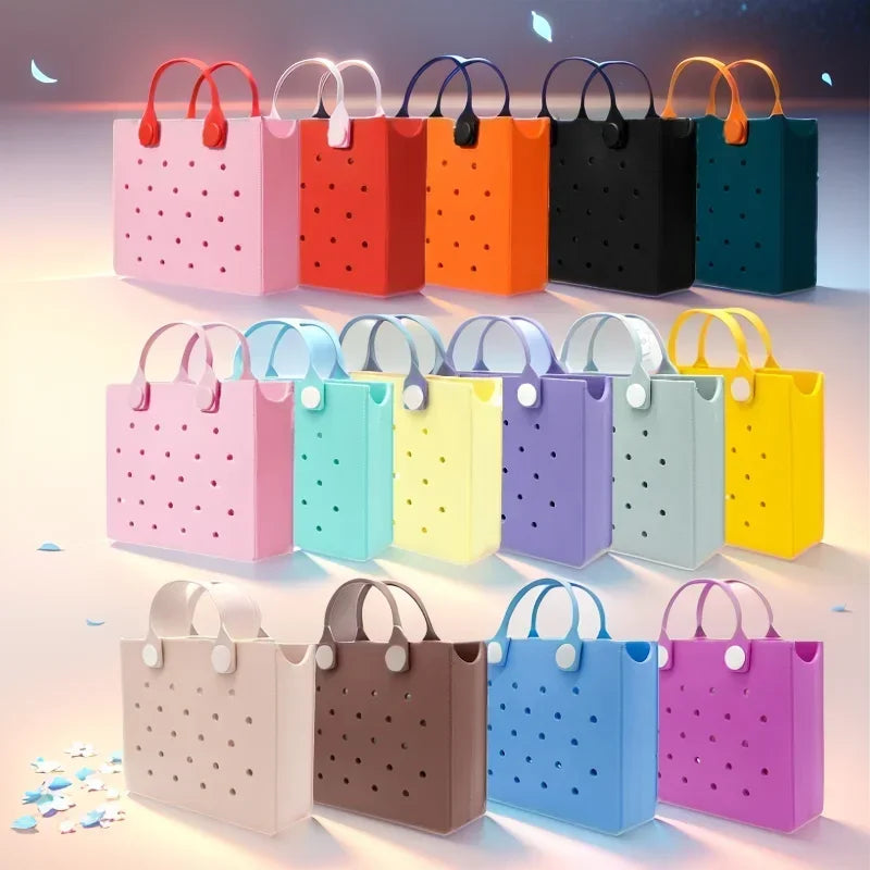 Fashion Storage EVA Large Leather Shoulder Bag Beach Tote Travel Handbag Storage for Women Casual Waterproof Bag Hole Fit Charms