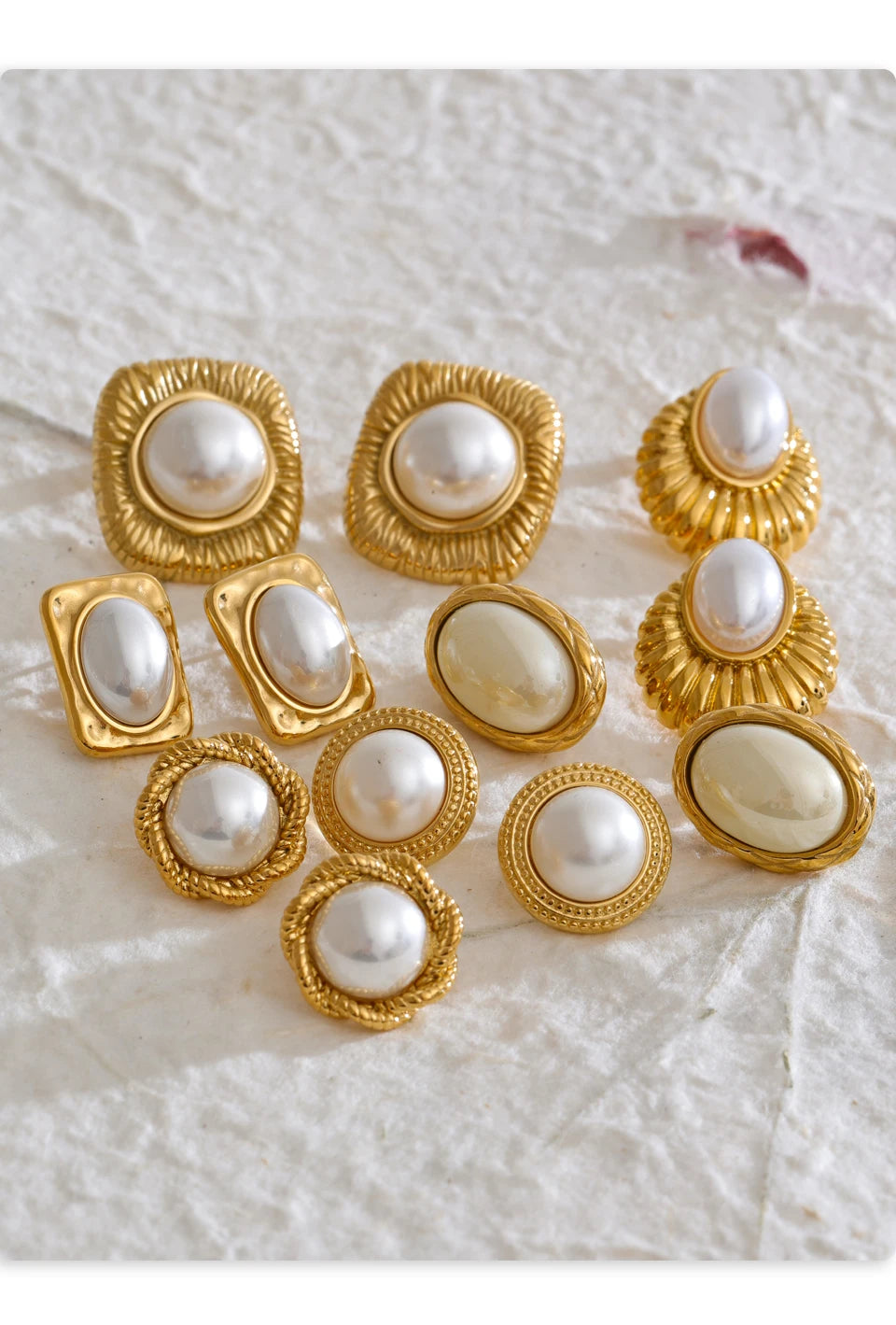Yhpup Trending Stainless Steel Imitation Pearls Round Square Stud Earrings Korean Daily Versatile Vintage Chic Fashion Jewelry