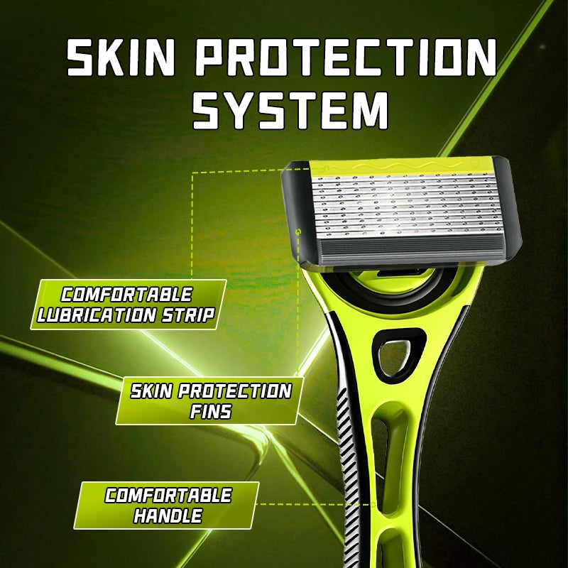 10 Layer Shaver Razor (1 Razor Holder + 4 Blades Head)Cassette Shaving Razor Set Green Body Face Hair Removal Knife for Gift Men