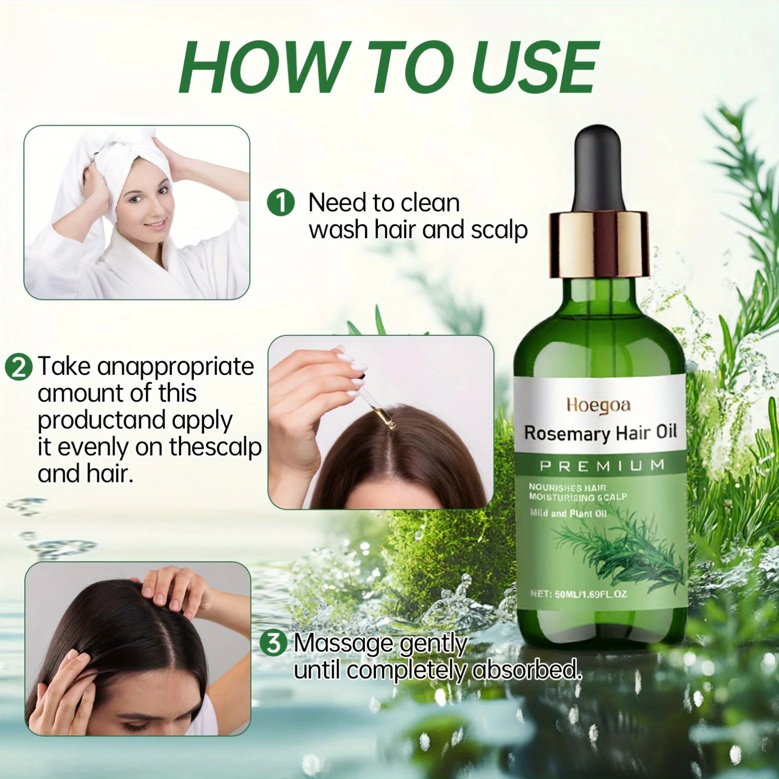 50ml Rosemary Hair Oil Contains Batana Castor Seed Nourishing Moisturizing Smoothing  Anti Hair Loss Fast Regrowth Thick Hair
