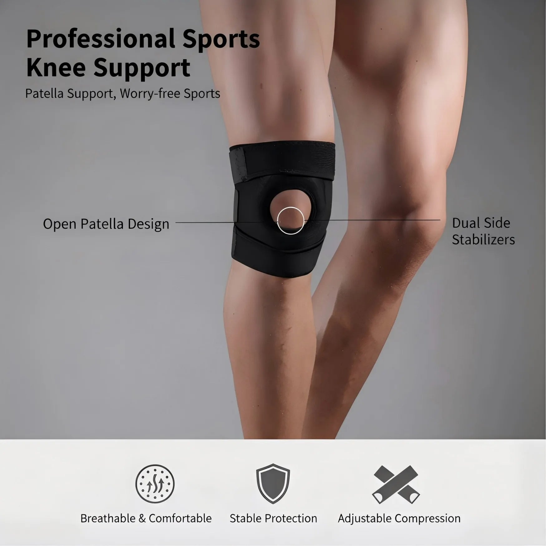 Kneepad Stabilizer Fitness Knee Pads Adjustable Compression Knee Support Brace for Knee Pain, Arthritis, Sports and Recovery