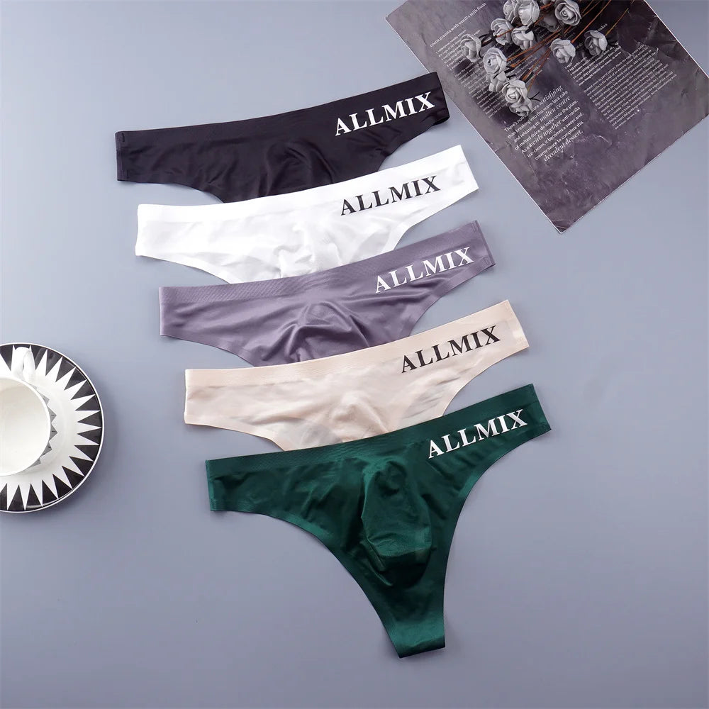 Sexy Transparent Man Ice Silk Underwear Male Thongs Sports Letter Waist Ultra Thin Seamless G-string Panties Low Rise Breathable