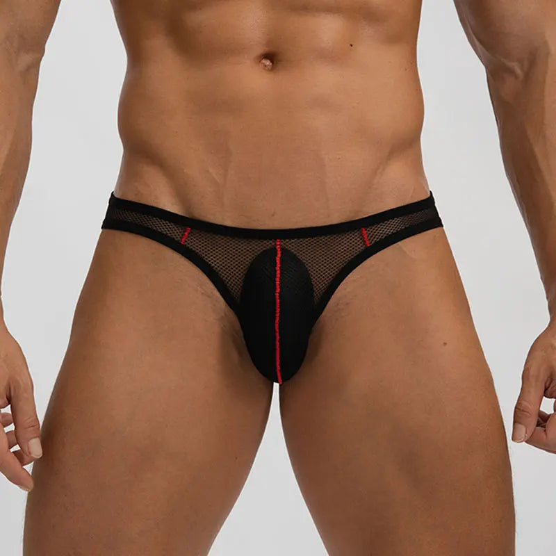Ice Silk Men Underwear Sheer Mesh Sexy U Bulge Pouch Briefs Male Ultra-thin Breathable Underpants Mid Waist Hollow Panties Cueca