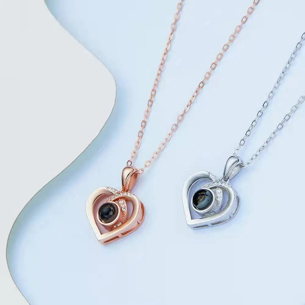 Valentine's Day Gift Photo Custom Projection Necklace Lock Shaped Projection Necklace Lover Family Wife Husband Memory Gift