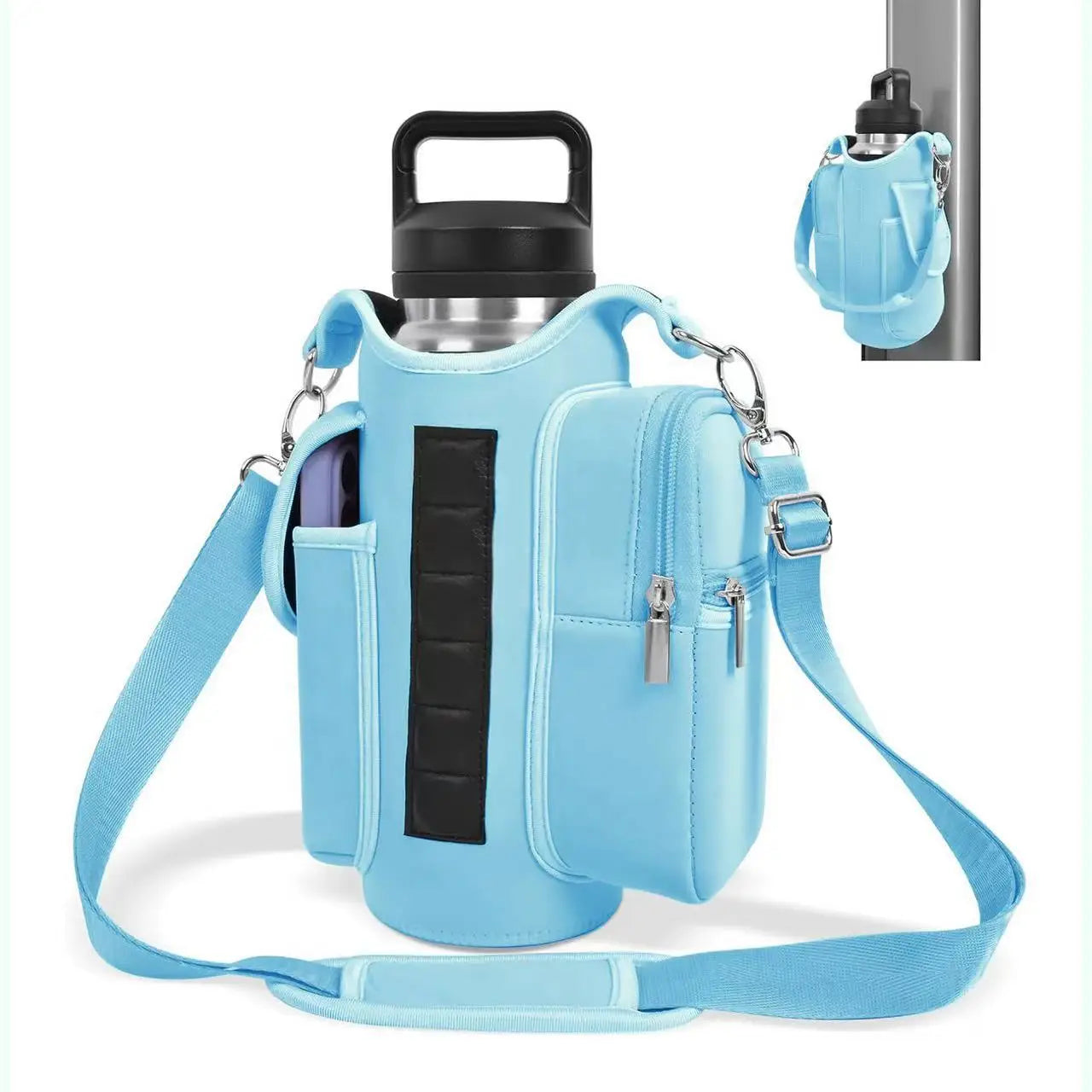 Magnetic Gym Bag Water Bottle Carrier Holder with Phone Pockets & Shoulder Strap,5 Built-in Magnets Gym Bottle Pouch Sleeve