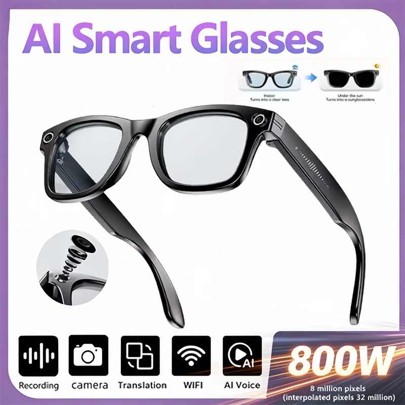 AI Smart Glasses with Camera 4K HD Video and PhotoCapture Real-TimeTranslation Voice Recording Open-Ear Audio Object Recognition