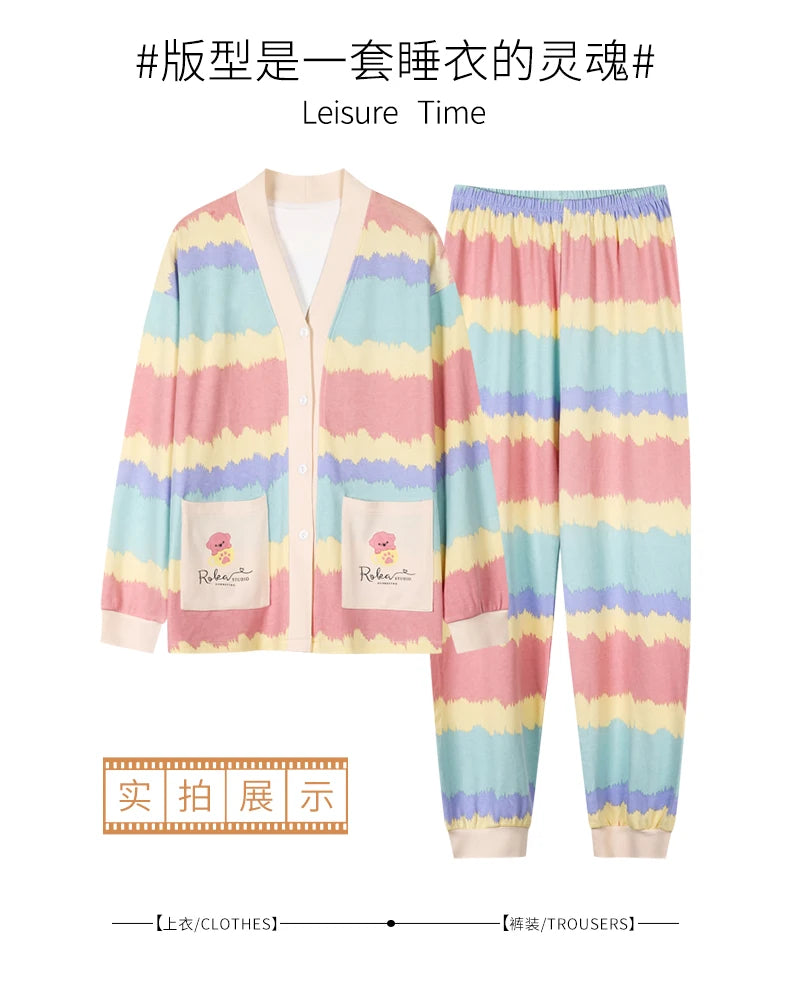 Elizabeth Duck Japanese Kimono Autumn Winter Women Pajamas Sets Faux Cotton Long Sleeves Homesuits Casual V-neck Lapel Sleepwear