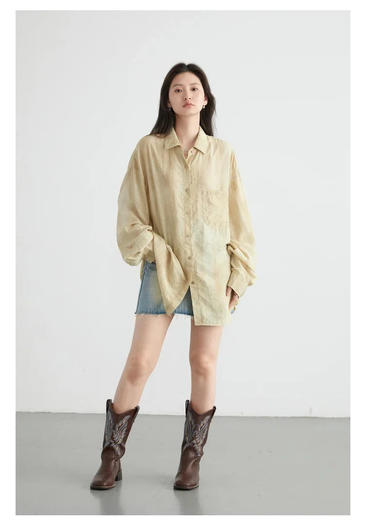 CHIC VEN Women Tie-Dye Casual Long Sleeve Shirt