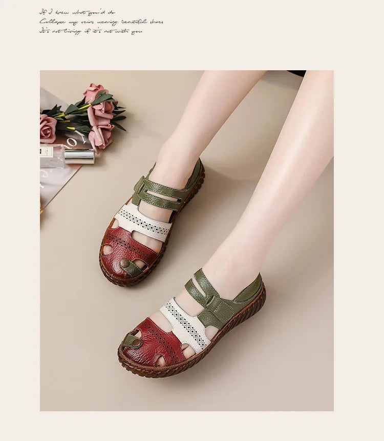 Newest gladiator summer sandals women's big size 43 woman real leather sandals ladies patchwork strap Non-slip flats