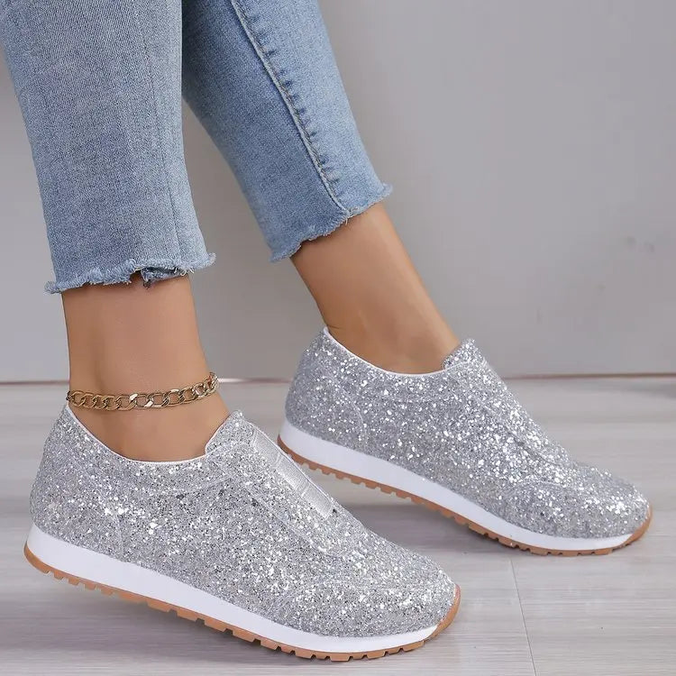 2024 Autumn New Fashion Slip-on Low-heeled Women's Sneakers Gold Silver Trend Sport Shoes Ladies Outdoor Casual Walking Shoes