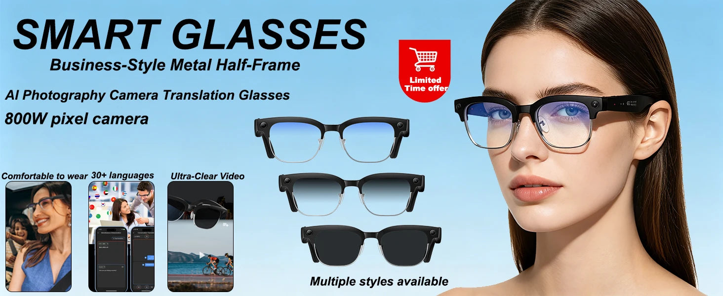2026 New AI Smart Glasses 8MP HD Camera AI Object Recognition AI Translation 4K ULTRA HD IP66 Waterproof BT Call Smart Glasses
