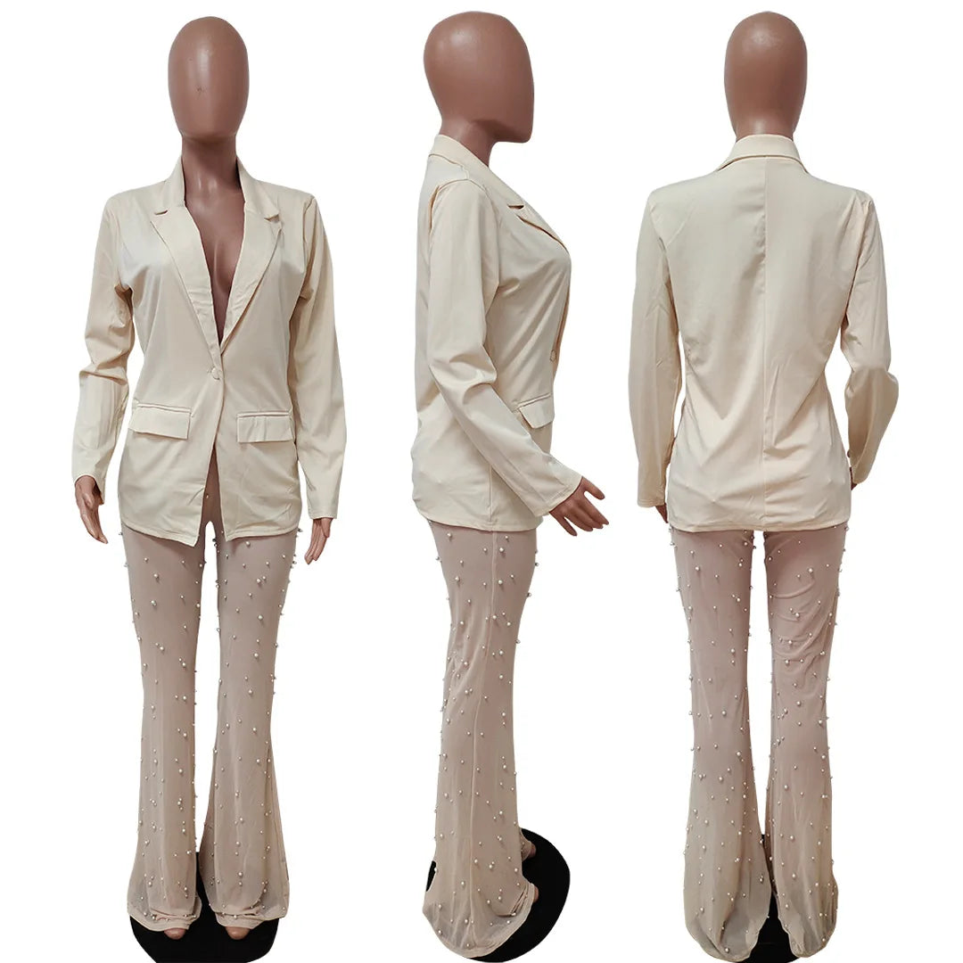 2025 Autumn Winter New Fashion Women's Solid Color Elegant Casual Trendy 2 Piece Sets Long Sleeve Suit Blazers Straight Trousers