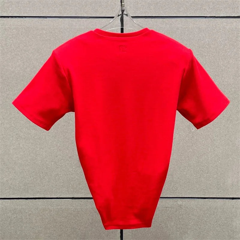 Women's t-shirt 2025 summer new shoulder padded slim fit short sleeved top pure cotton round neck pullover y2k Crop top corset
