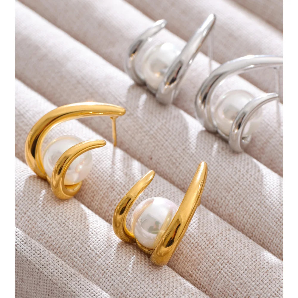 Yhpup New Arrival Simulated Pearls Design Daily Earrings Popular Korean Versatile Fashion Classy Jewelry Accessories PVD Plated