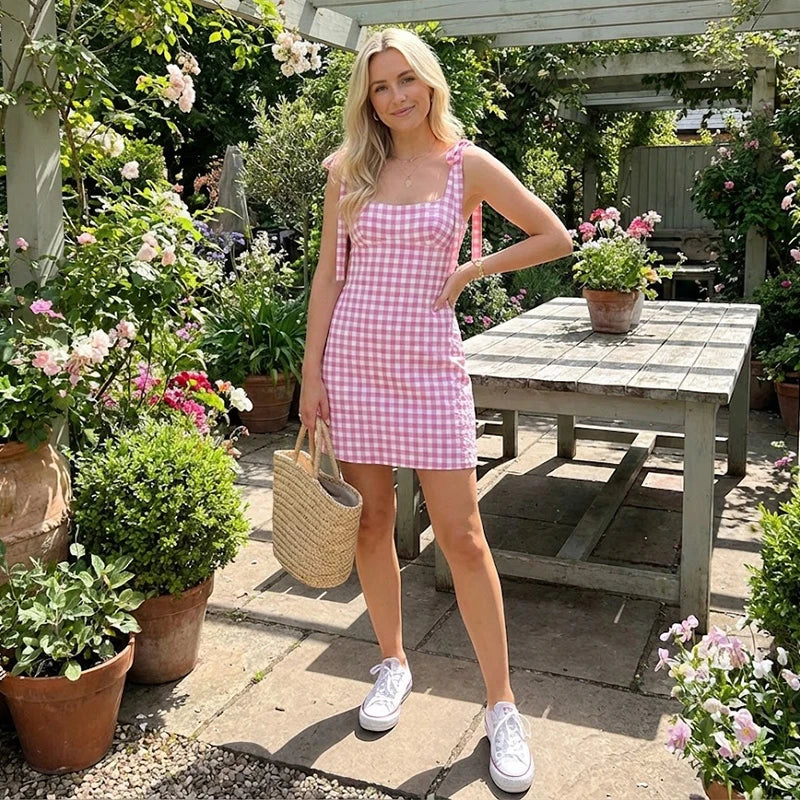 Willshela Women Fashion Solid Lace Up Backless Zipper Mini Dress Vintage Straps Square Collar Female Chic Lady Dresses