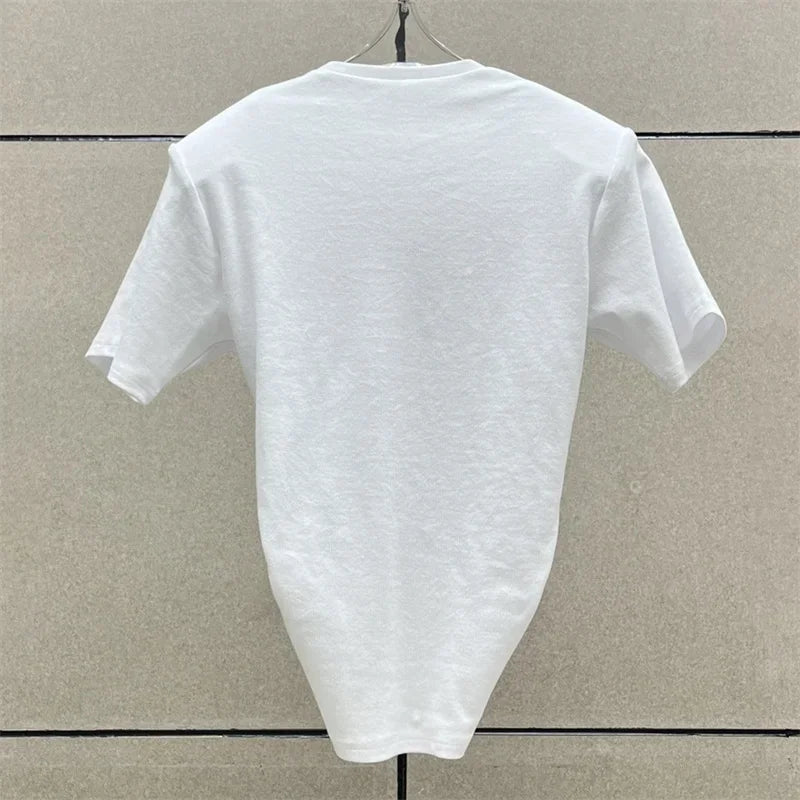 Women's t-shirt 2025 summer new shoulder padded slim fit short sleeved top pure cotton round neck pullover y2k Crop top corset
