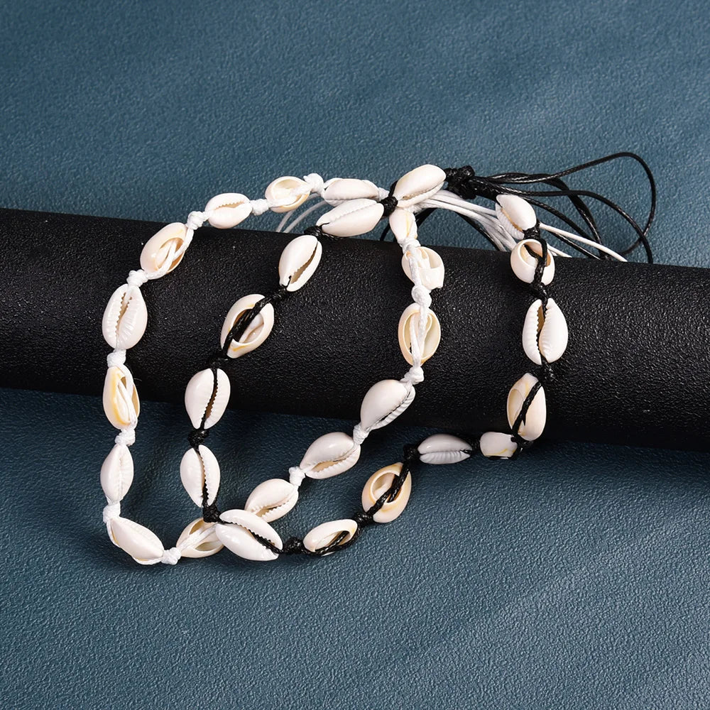 2pcs Handmade Shell Pendants Necklace Women Summer Beach Bohemian Shell Choker Necklace Collar Decor Fashion Jewelry Accessories