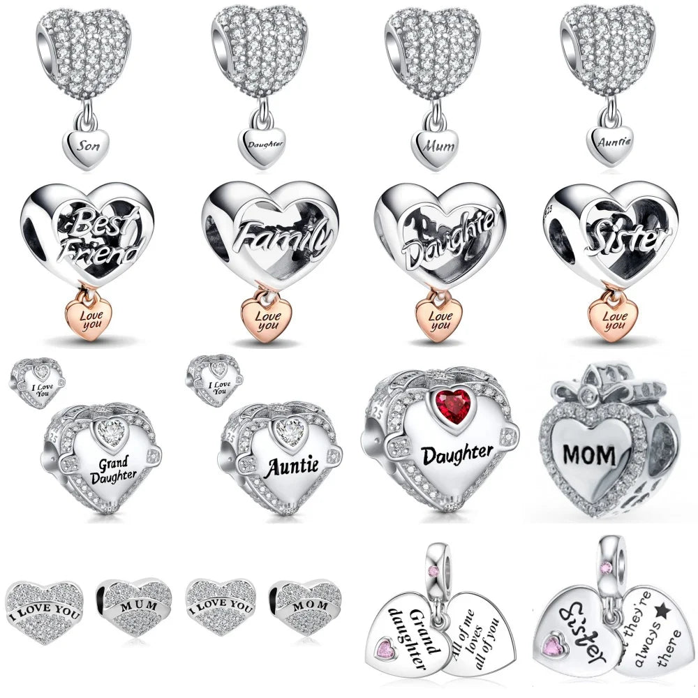 Hot Selling 925 Silver Sibling Daughter Heart-Shaped Charm Bead Suitable For Original European Bracelet DIY Women's Jewelry Gift