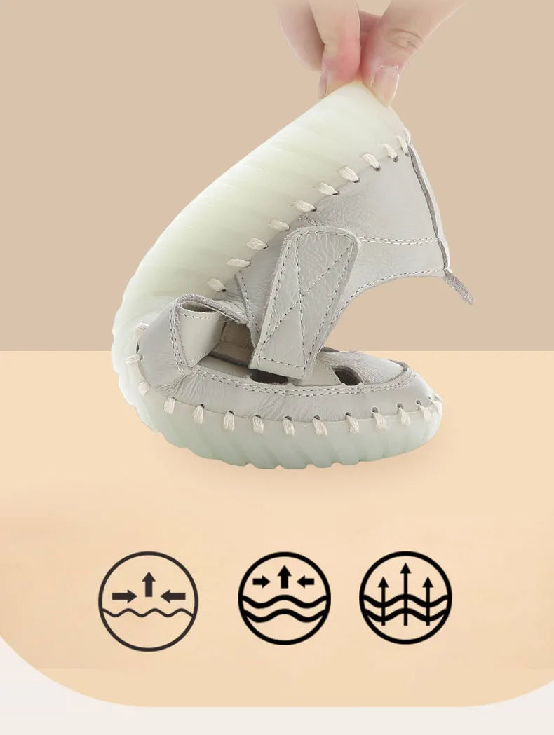 Newest gladiator summer sandals women's big size 43 woman real leather sandals ladies patchwork strap Non-slip flats