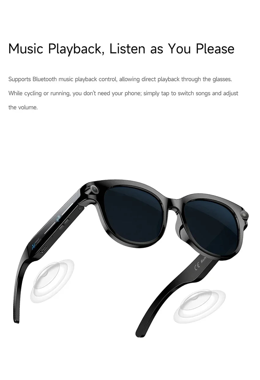 New Smart AI Glasses 800W Shooting Camera HD Photo Video Voice Call Translation Waterproof Bluetooth AI Motorcycle Glasses