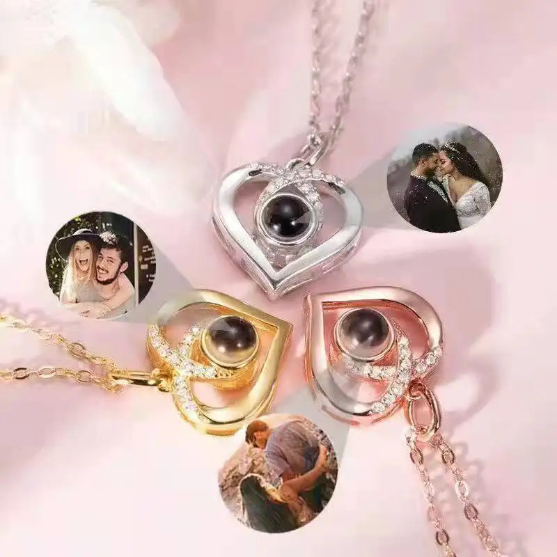 Valentine's Day Gift Photo Custom Projection Necklace Lock Shaped Projection Necklace Lover Family Wife Husband Memory Gift