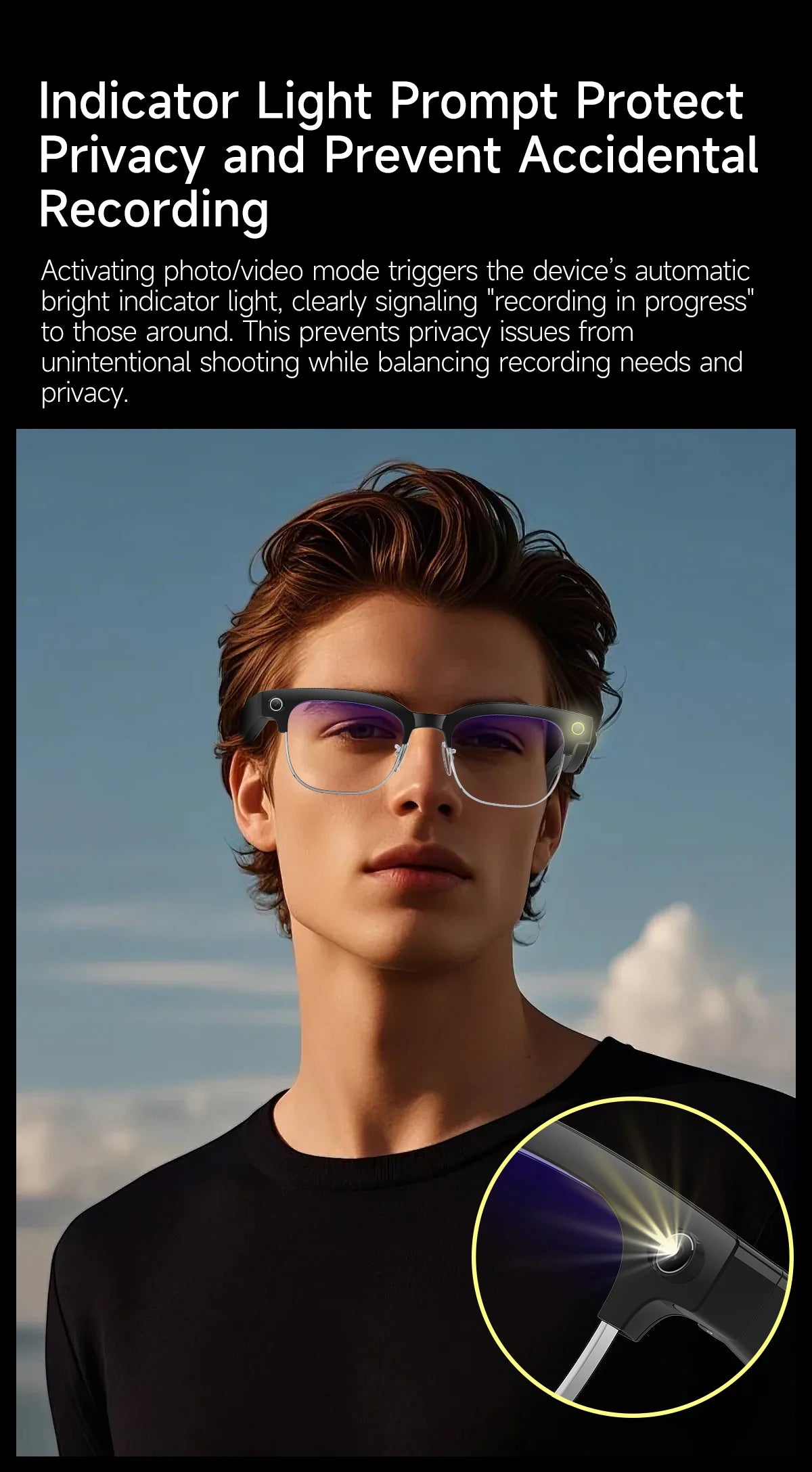 LIGE AI Smart Glasses 800W HD Anti-shake Camera Action Capture Goggles 3D Surroud Sound AI Chat Call Cycling Sports Sunglasses
