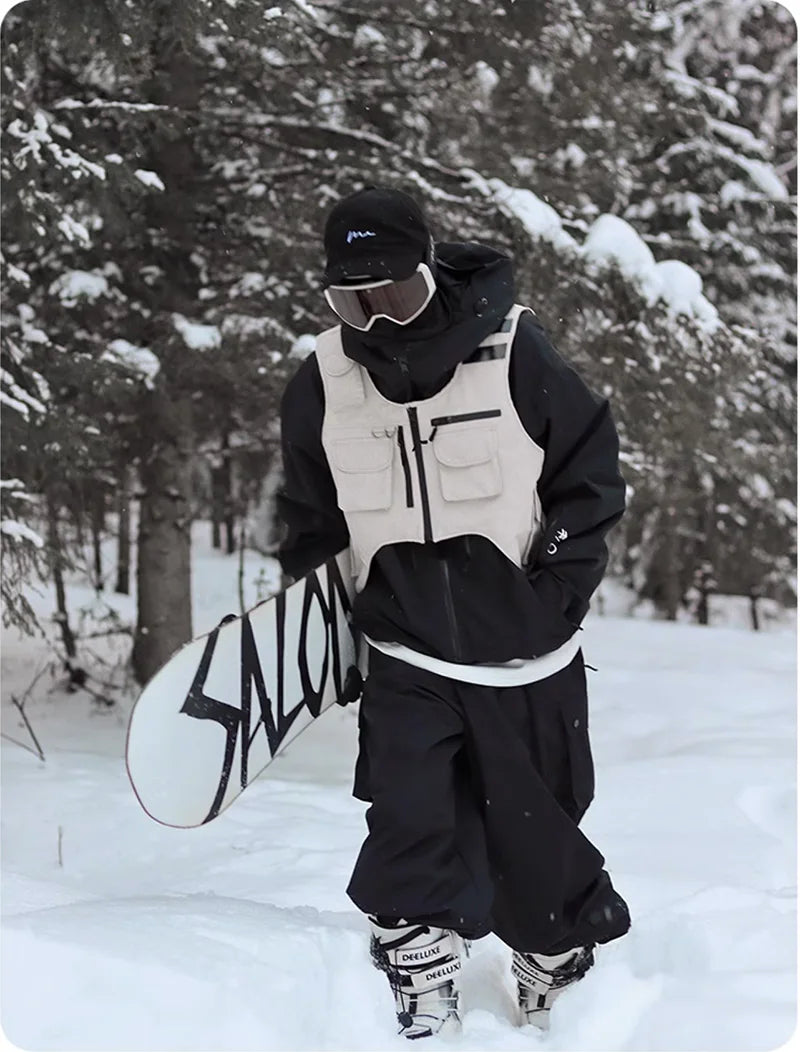Unisex Waterproof 3L Composite Fabric Ski Vest Men Women Outdoor Snowboard Multi-pocket Cargo Jacket Vests Sports Ski Waistcoat