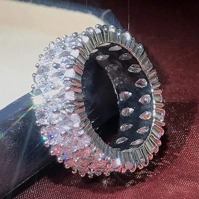 Elegant Female  925 Sterling Silver Big Water Drop Zircon Stone Ring Finger Rings for Women Promise Love Valentine's Day Gifts