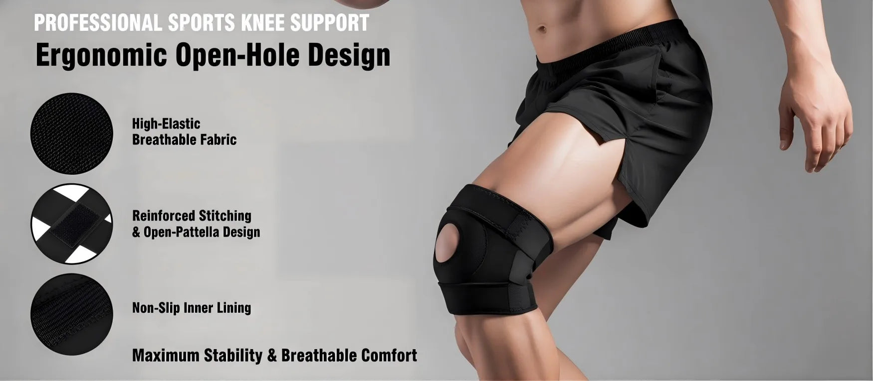 Kneepad Stabilizer Fitness Knee Pads Adjustable Compression Knee Support Brace for Knee Pain, Arthritis, Sports and Recovery