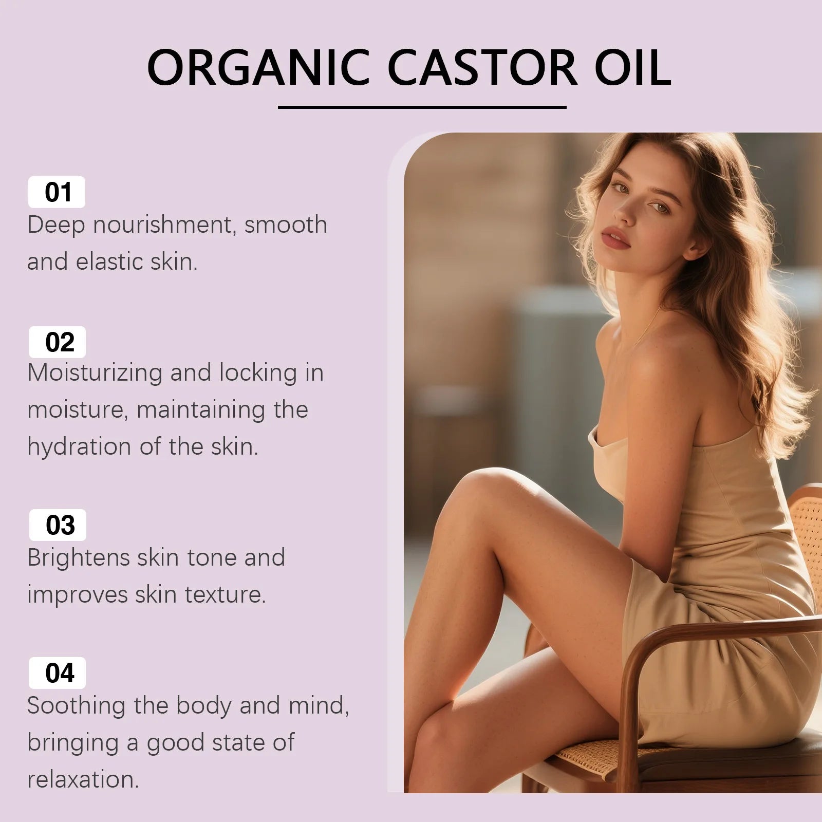 Organic Castor Oil Rose Quartz Roller Ball Moisturizing Skin Barrier Deep Repair Soothing Skin Cold-Pressed Natural Castor Oil