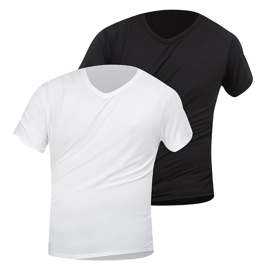 1/2/3 Pcs Men's Solid Color Casual Small White T Youth Loose Joker Classic V-neck Comfortable Short Sleeve Simple Fashion T-shir