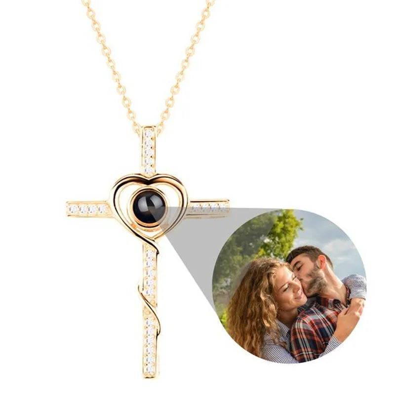 Valentine's Day Gift Photo Custom Projection Necklace Lock Shaped Projection Necklace Lover Family Wife Husband Memory Gift