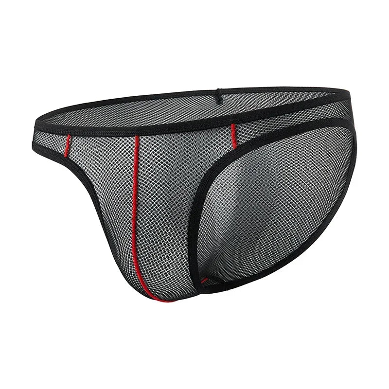 Ice Silk Men Underwear Sheer Mesh Sexy U Bulge Pouch Briefs Male Ultra-thin Breathable Underpants Mid Waist Hollow Panties Cueca