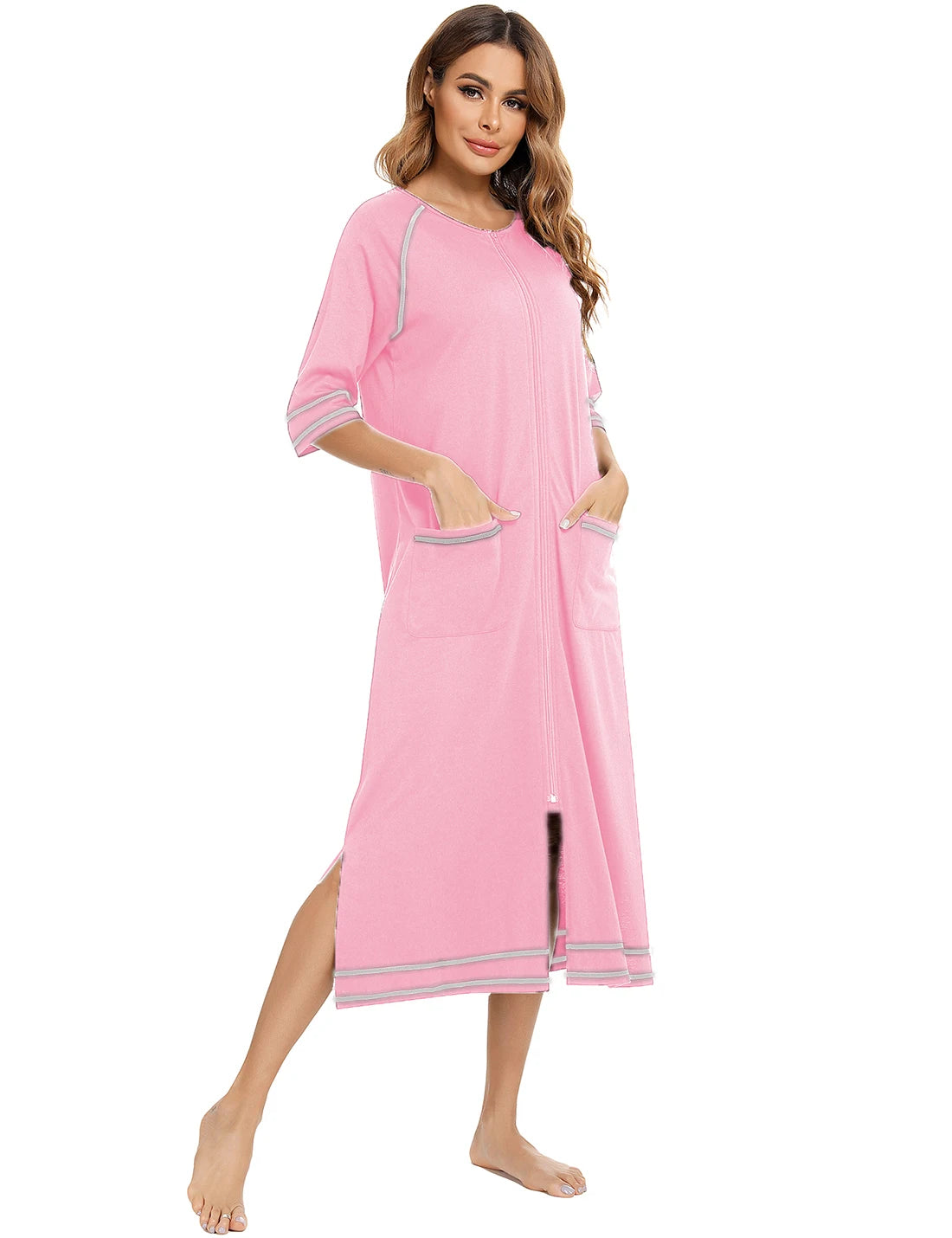 Zipper Women Sleepwear Pajama Maternity Dress 3/4Sleeve Nursing Baby Breastfeeding Nightdress Pregnancy Dress пижама хлопок
