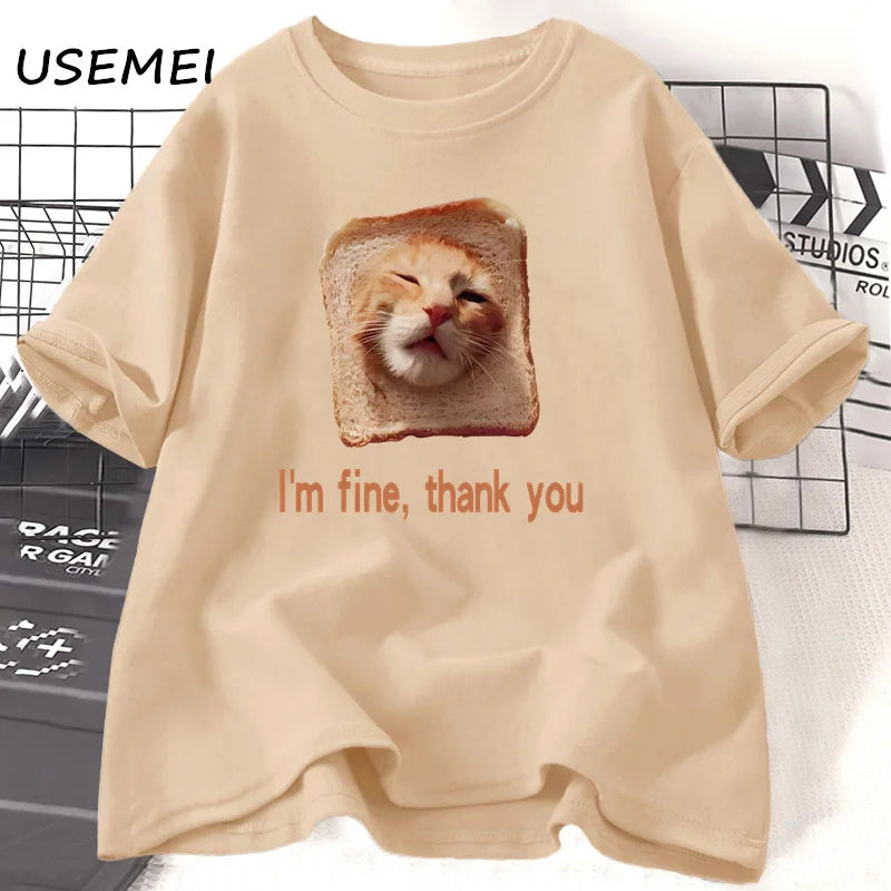 Funny Bread Dog Cat T-shirt Women Men Couple Graphic T Shirts Summer Lover Clothing Animal Cotton Short Sleeve Tshirt Tops