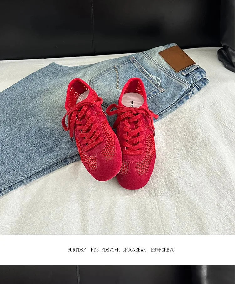 Women Sneakers 2026 Summer German Training Shoes Mesh Breathable Genuine Leather Shoes For Women Sports Casual Tennis Shoes