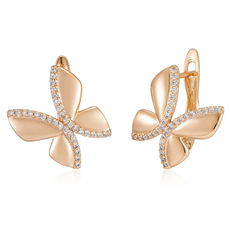 SYOUJYO Butterfly Shape Earrings For Women English Ear Clips Daily Wear Luxury 585 Gold Color Jewelry