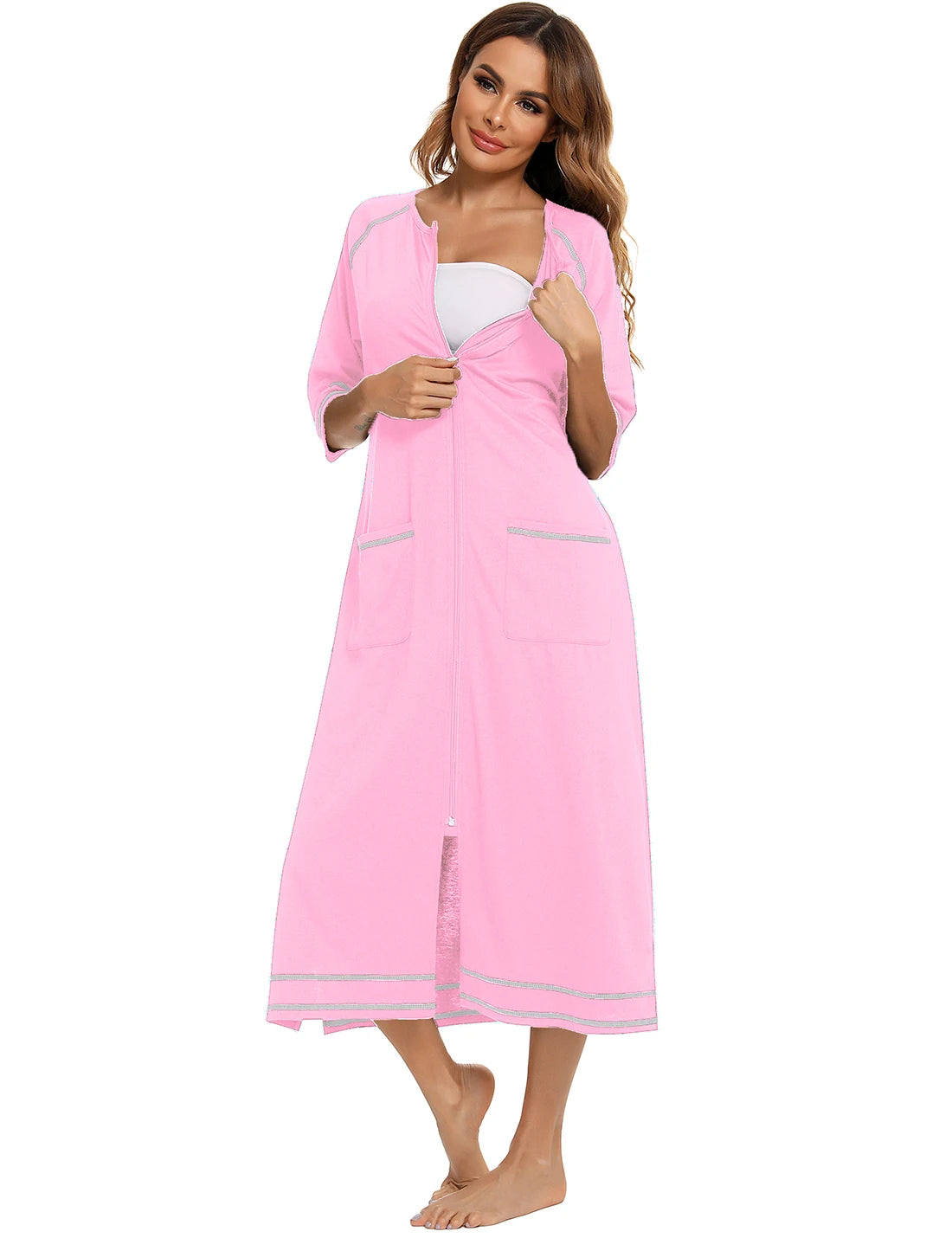 Zipper Women Sleepwear Pajama Maternity Dress 3/4Sleeve Nursing Baby Breastfeeding Nightdress Pregnancy Dress пижама хлопок