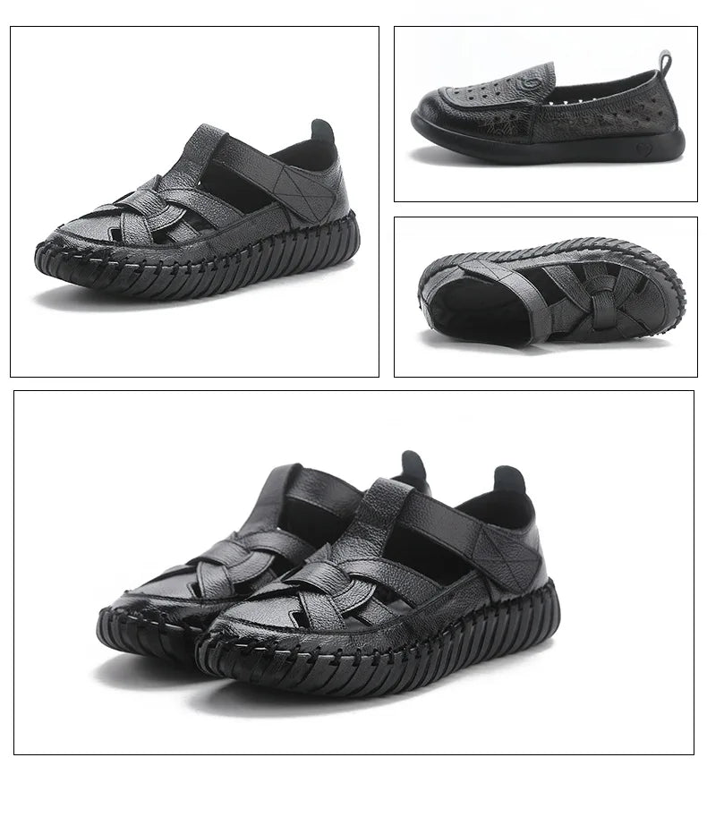 Newest gladiator summer sandals women's big size 43 woman real leather sandals ladies patchwork strap Non-slip flats