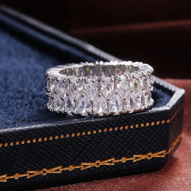 Elegant Female  925 Sterling Silver Big Water Drop Zircon Stone Ring Finger Rings for Women Promise Love Valentine's Day Gifts