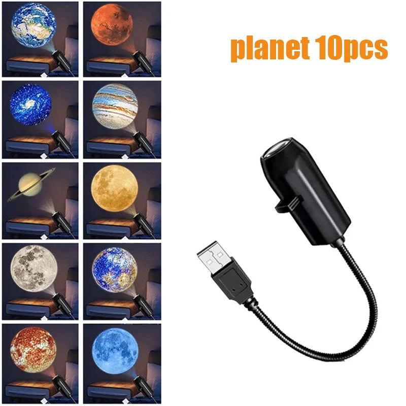 USB Ceiling Moon Earth Projection Atmosphere Light Starry Sky Lamp Night Light Romantic Bedroom Decoration Galaxy Projector