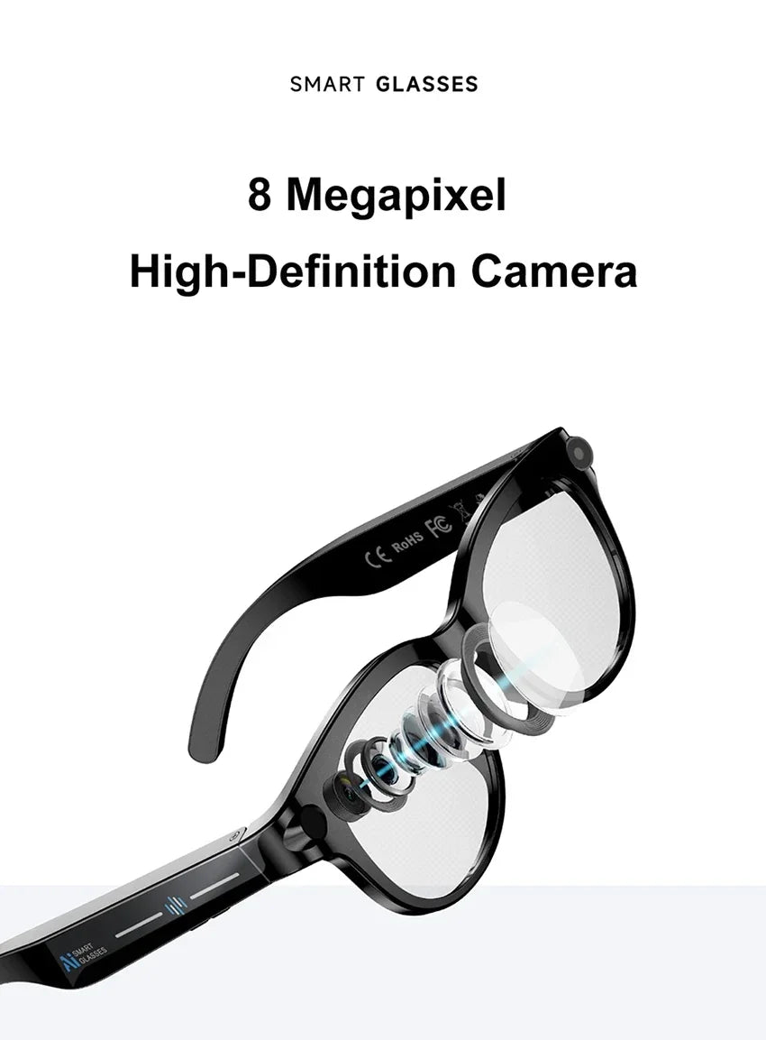 New Smart AI Glasses 800W Shooting Camera HD Photo Video Voice Call Translation Waterproof Bluetooth AI Motorcycle Glasses