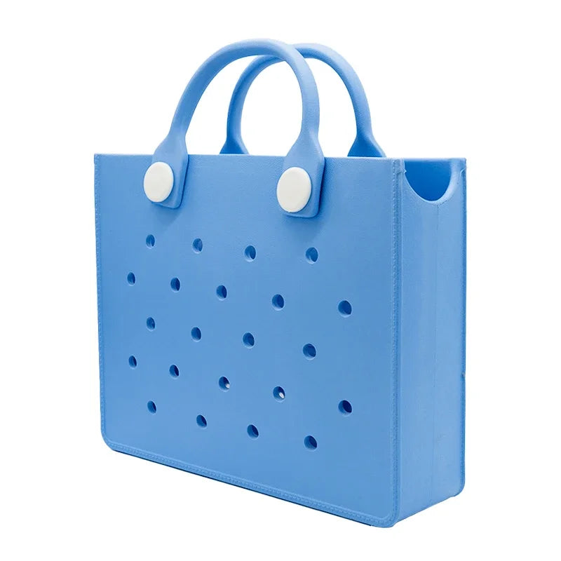 Fashion Storage EVA Large Leather Shoulder Bag Beach Tote Travel Handbag Storage for Women Casual Waterproof Bag Hole Fit Charms