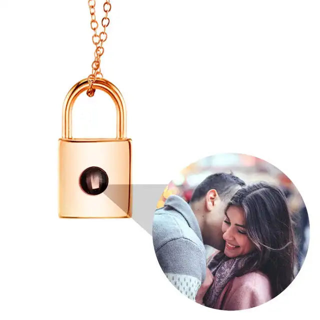Valentine's Day Gift Photo Custom Projection Necklace Lock Shaped Projection Necklace Lover Family Wife Husband Memory Gift