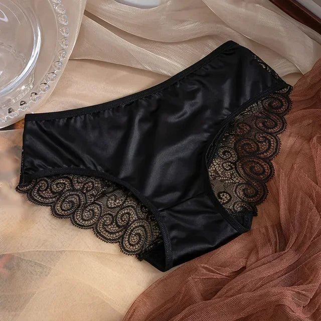 Women's Panties Silk Satin Underwear Lace Sexy Lingerie Breathable Mid Waist Female Briefs Comfortable Panty Underpants