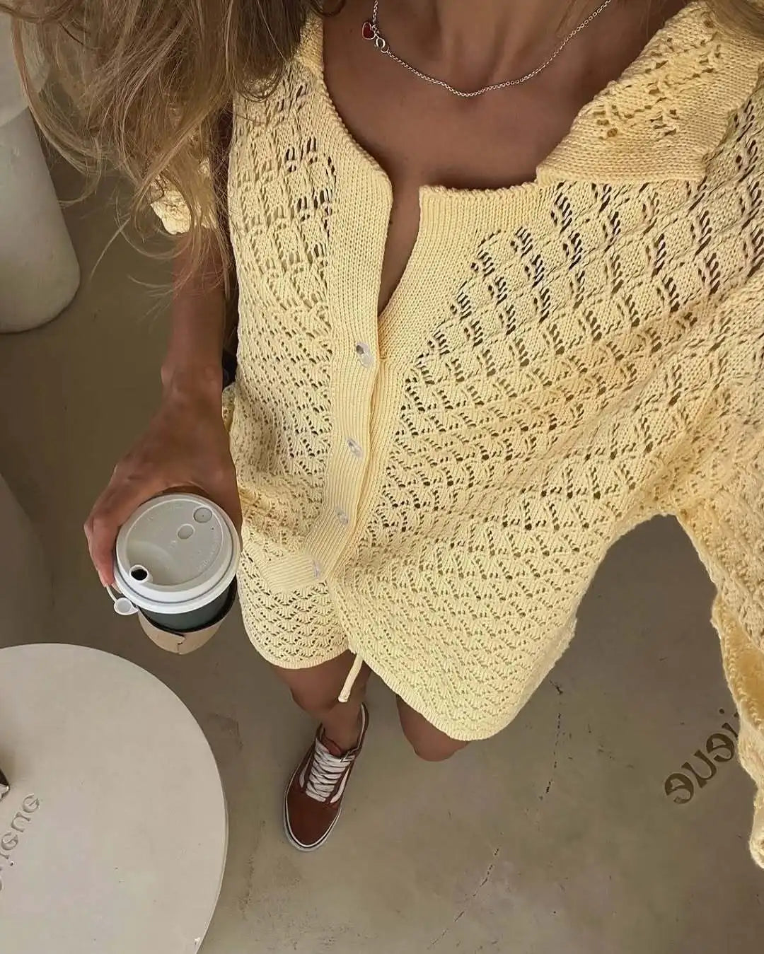 Tuularose Summer Knit Shorts Set New Knit Cardigan Top Casual Shorts Set Beach Vacation Bikini Cover Up Women Shorts Set Outfits