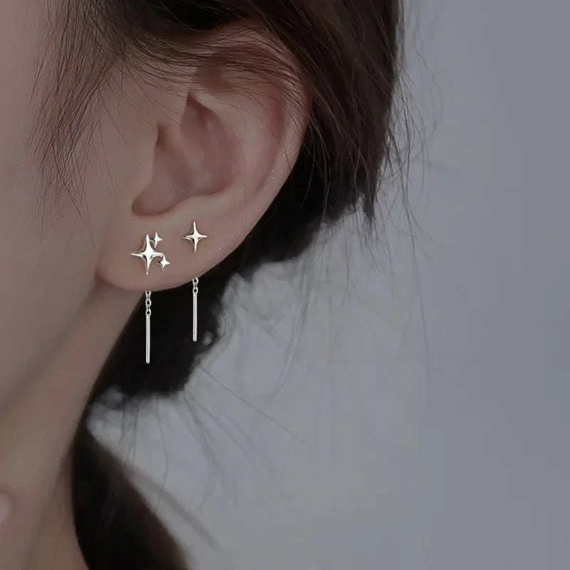 2025 New Korean Star Ear Wire Tassel Thread Chain Climb Star Pendants Drop Earrings Women's Straight Hanging Earings Jewelry